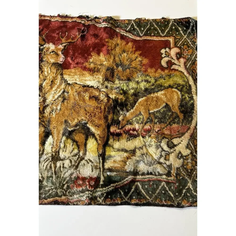 Vtg Deer Family Wall Tapestry Hunting Lodge Decor Hanging Rustic Cabin Woodland